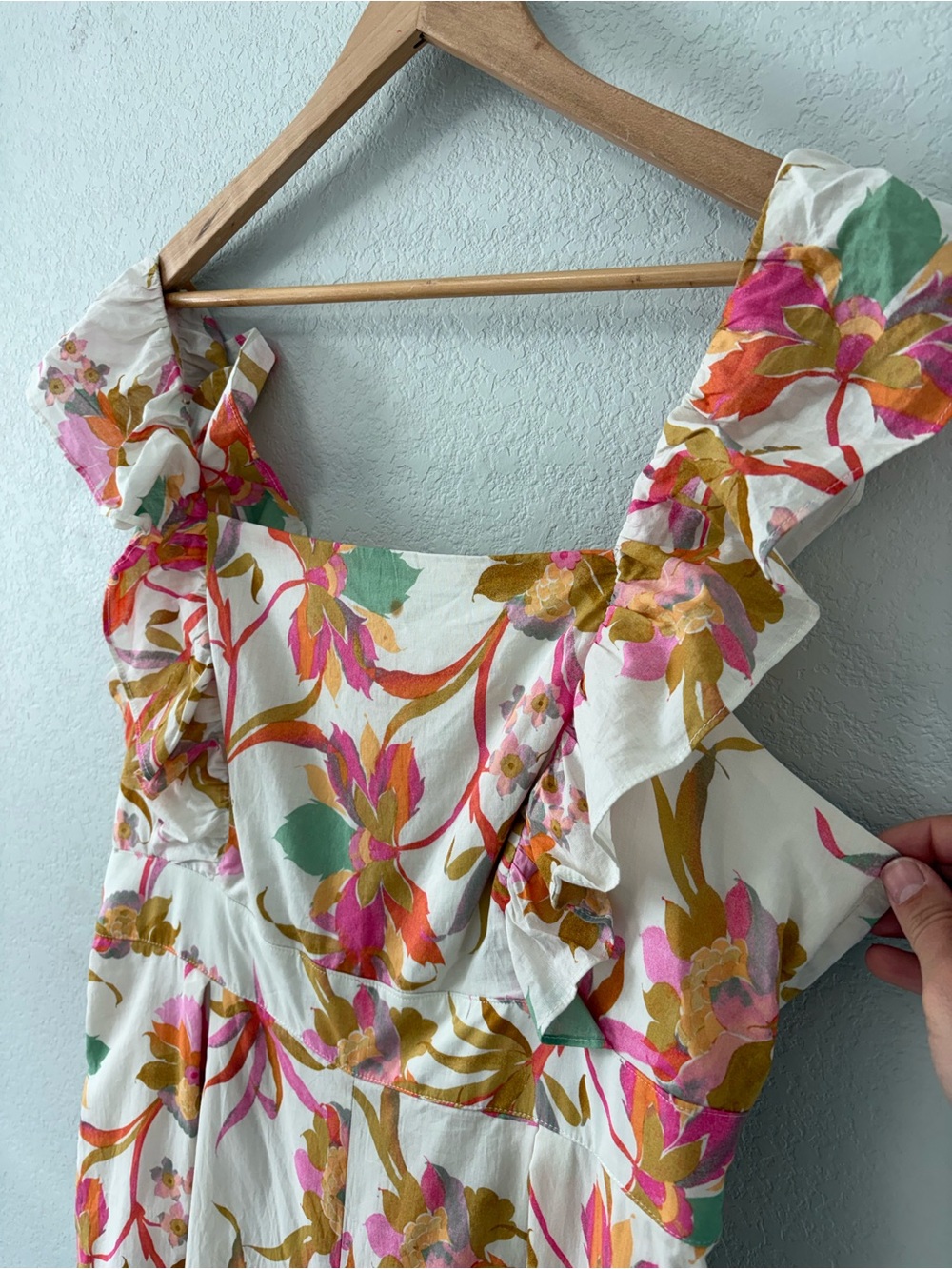 Taylor XL Floral Ruffle Wide Leg Cropped Jumpsuit Tropical Cotton - Picture 8 of 15